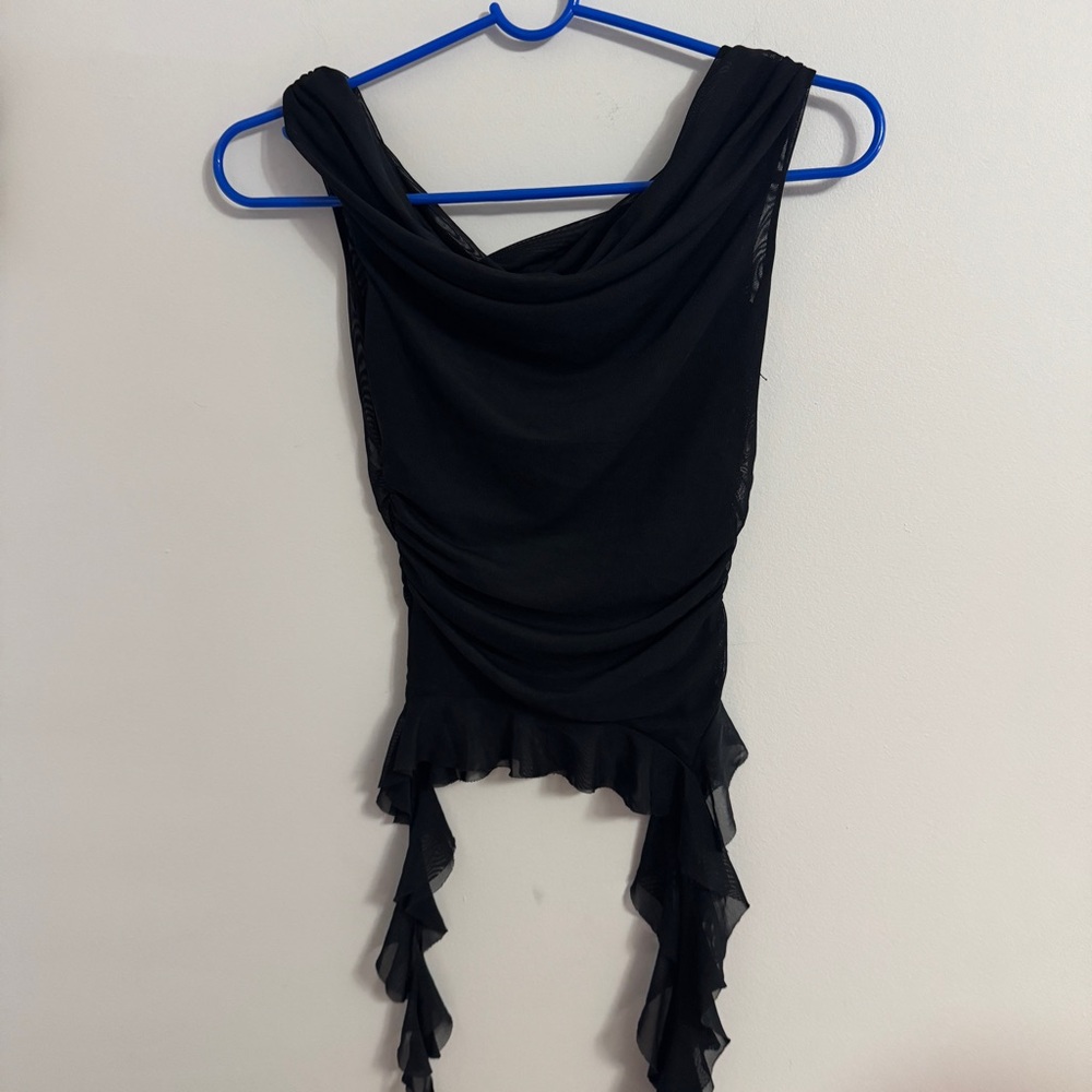 Mesh off the shoulder ruffle top